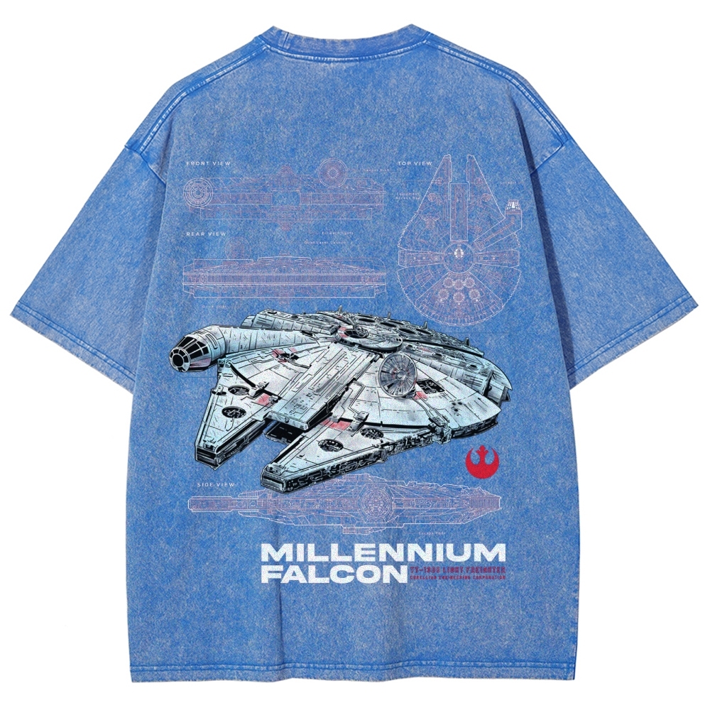 Millennium Falcon Technical Blueprint Washed T-Shirt