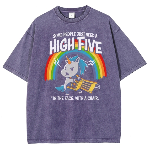 "High Five In The Face With A Chair" Unicorn Parody Washed T-Shirt