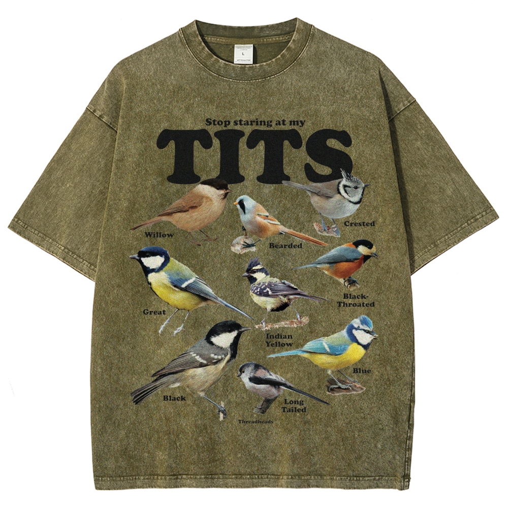 "Stop Staring at My Tits" Bird Identification Washed T-Shirt