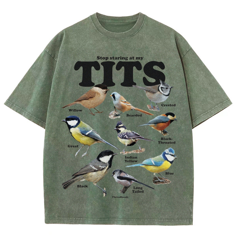 "Stop Staring at My Tits" Bird Identification Washed T-Shirt