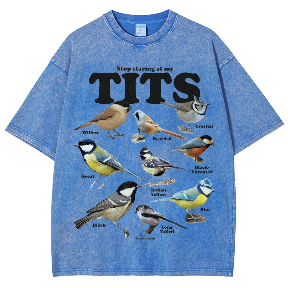 "Stop Staring at My Tits" Bird Identification Washed T-Shirt