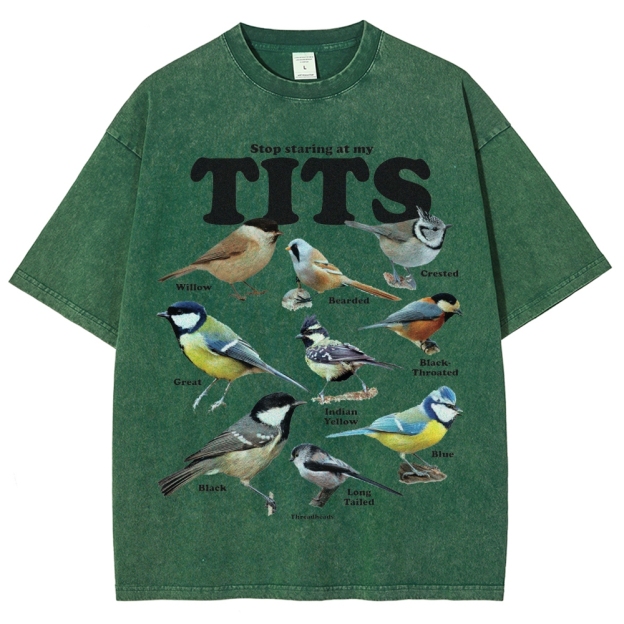 "Stop Staring at My Tits" Bird Identification Washed T-Shirt