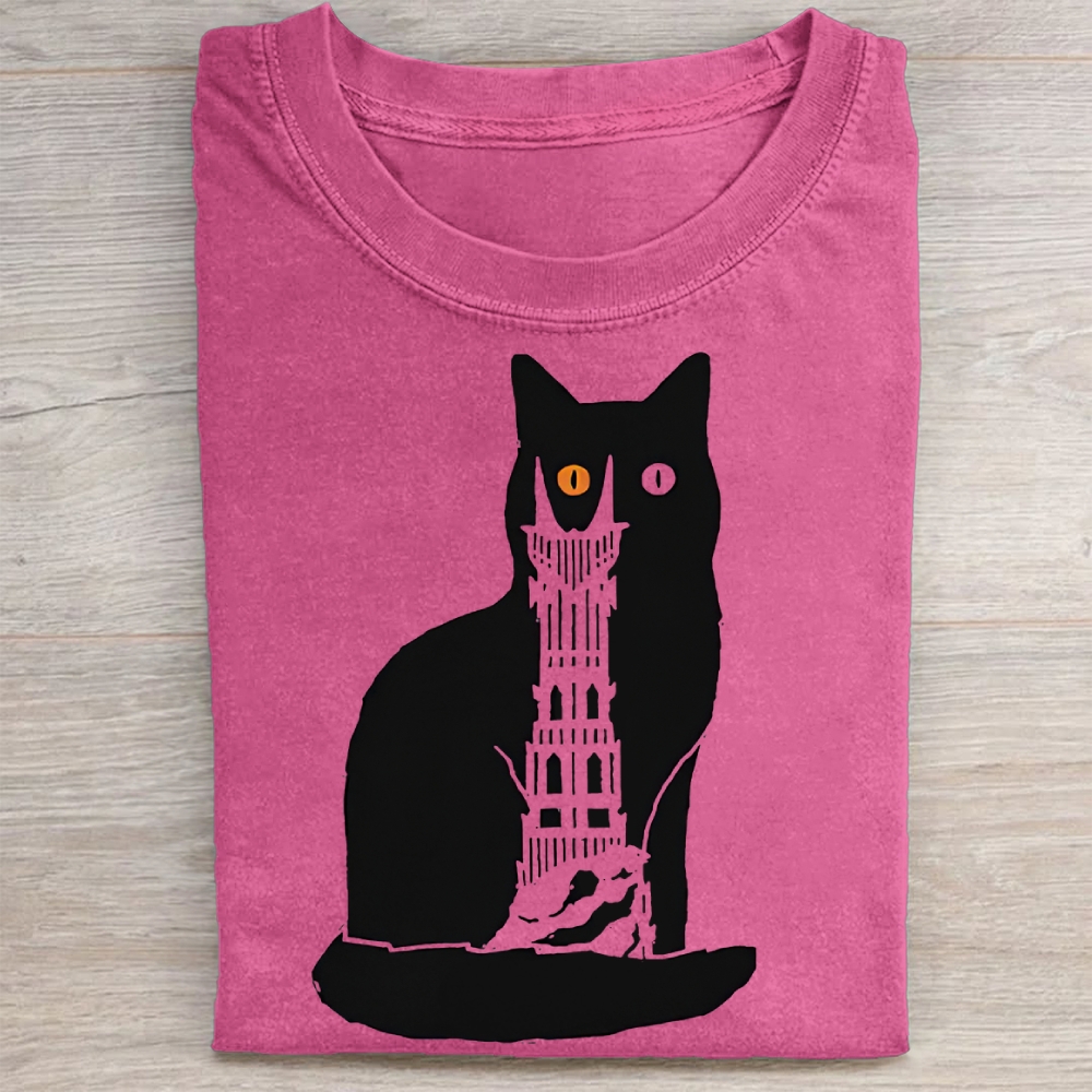 Fantasy Black Cat Silhouette  Washed Tee 