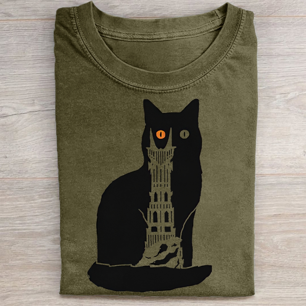 Fantasy Black Cat Silhouette  Washed Tee 