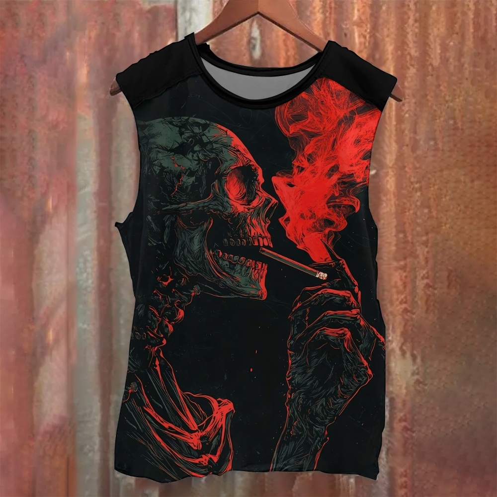 Gothic Skeleton Smoking Printed Tank Top