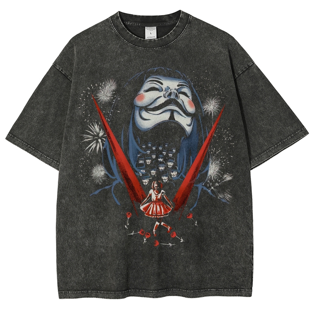 "V for Vendetta" Masked Revolution Washed T-Shirt