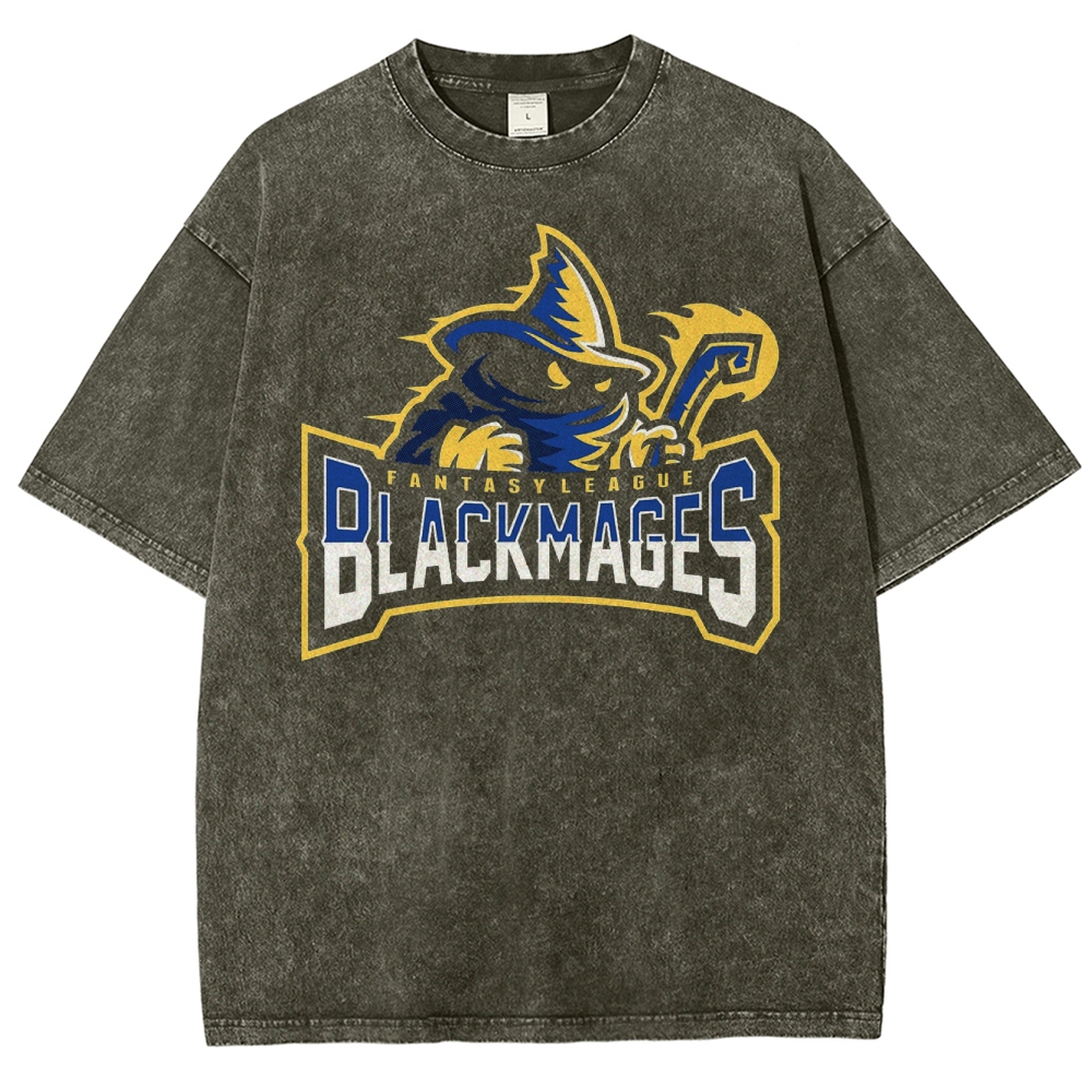 "Fantasy League Blackmages" Wizard Mascot Washed T-Shirt