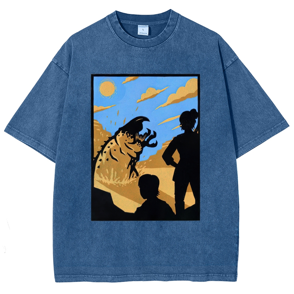 Desert Worm & Warrior Silhouette Washed T-Shirt
