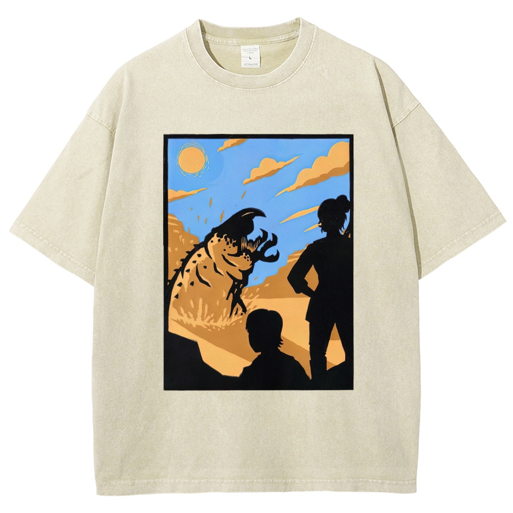 Desert Worm & Warrior Silhouette Washed T-Shirt