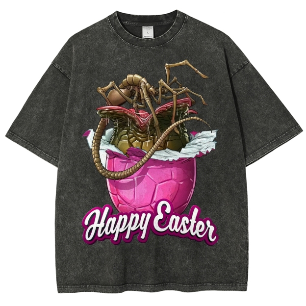 "Happy Easter" Alien Parasite Egg Washed T-Shirt