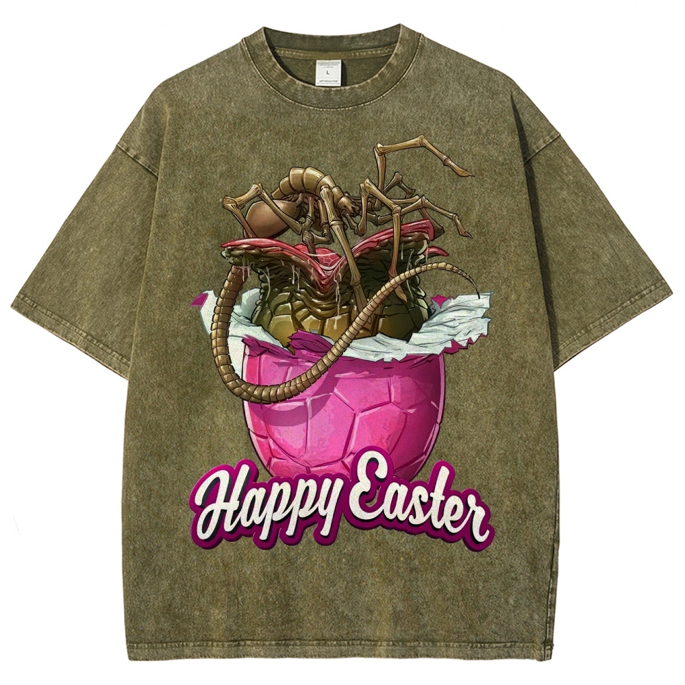 "Happy Easter" Alien Parasite Egg Washed T-Shirt