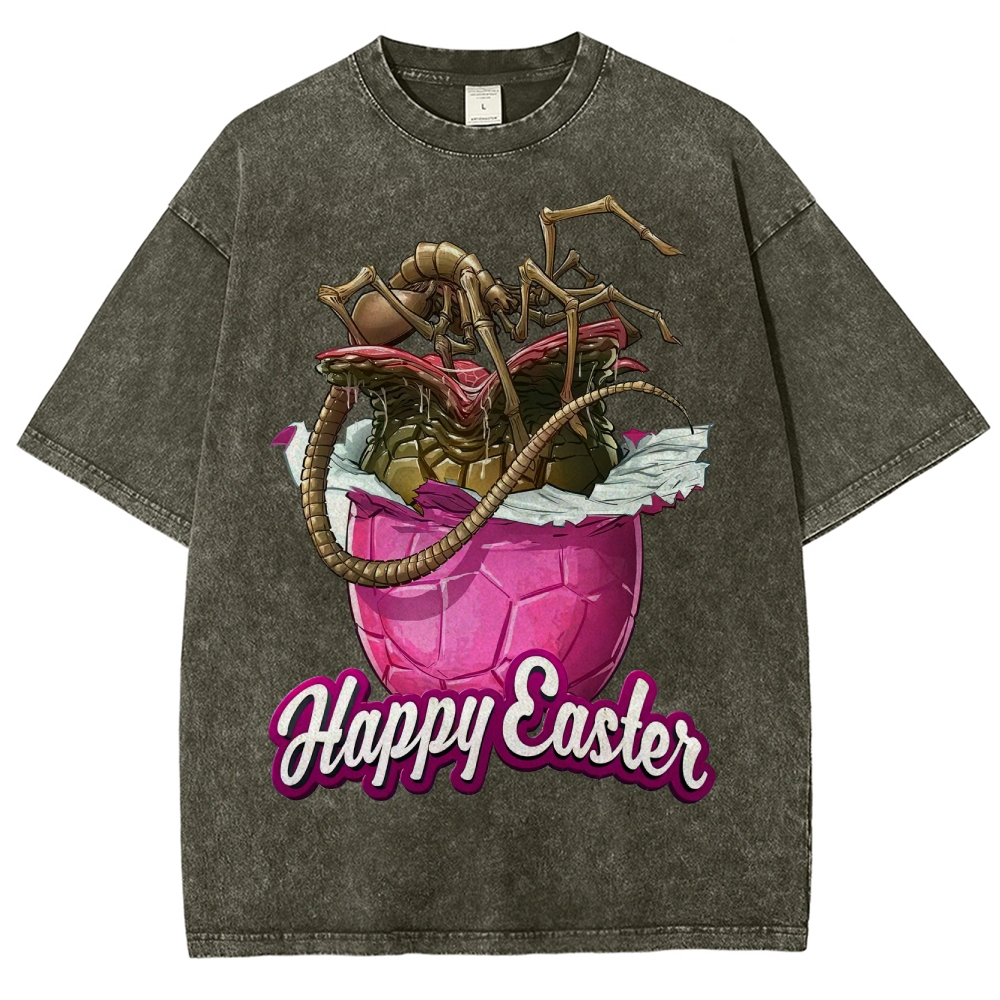 "Happy Easter" Alien Parasite Egg Washed T-Shirt