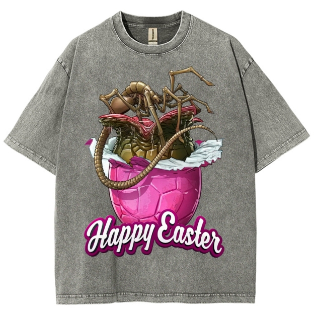 "Happy Easter" Alien Parasite Egg Washed T-Shirt