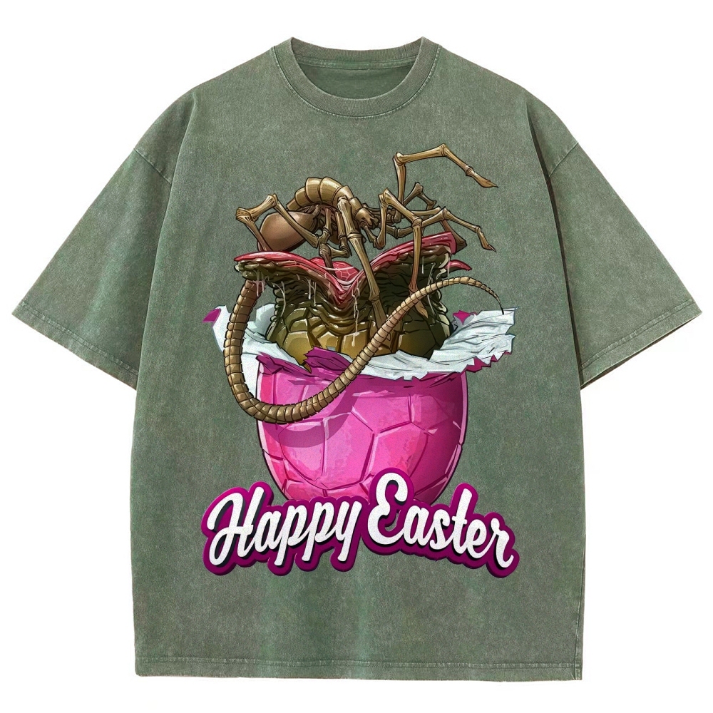 "Happy Easter" Alien Parasite Egg Washed T-Shirt