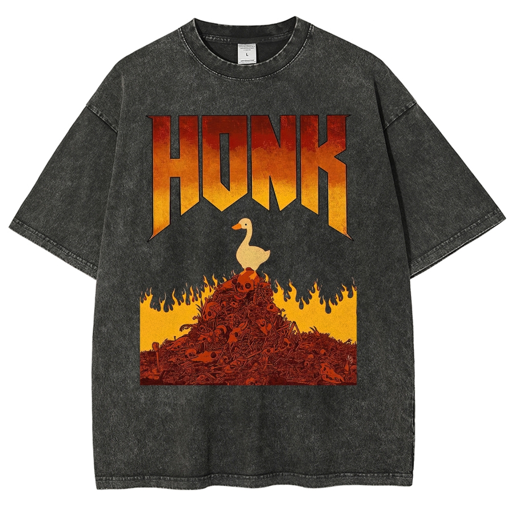 Honk Hellfire Goose Chaos Retro Gaming Parody Vintage Washed T-Shirt