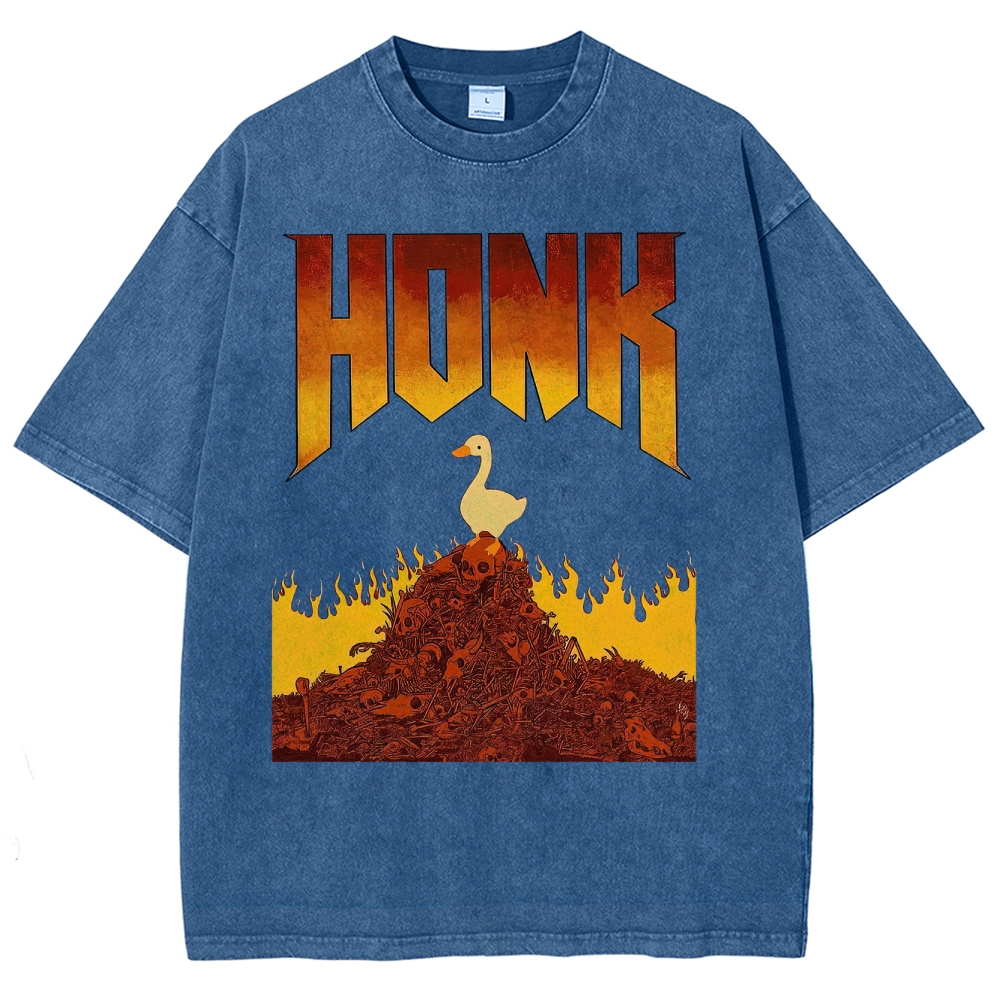 Honk Hellfire Goose Chaos Retro Gaming Parody Vintage Washed T-Shirt