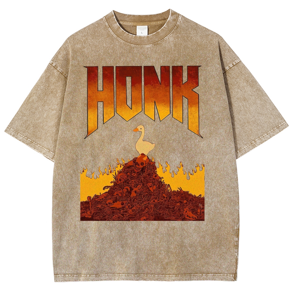 Honk Hellfire Goose Chaos Retro Gaming Parody Vintage Washed T-Shirt