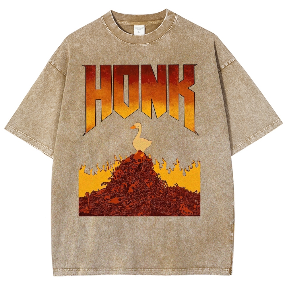 Honk Hellfire Goose Chaos Retro Gaming Parody Vintage Washed T-Shirt