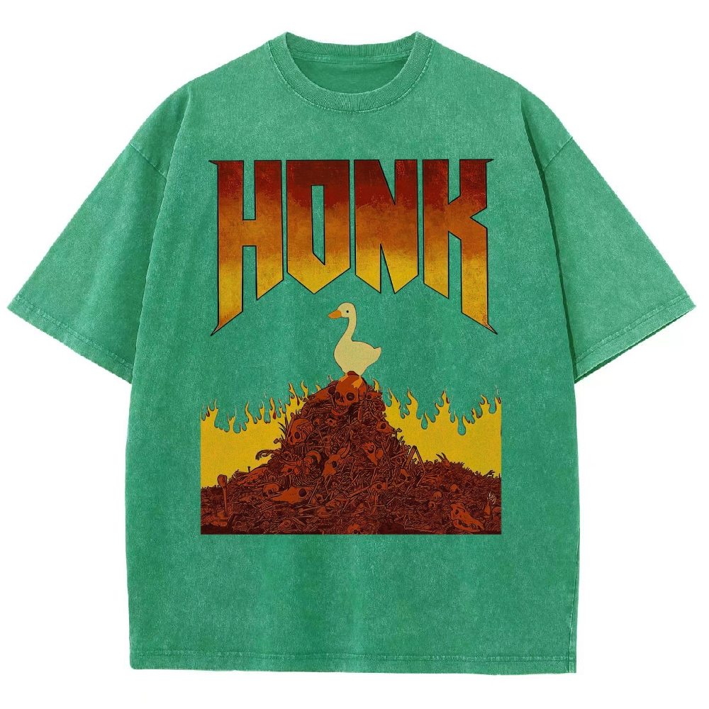 Honk Hellfire Goose Chaos Retro Gaming Parody Vintage Washed T-Shirt