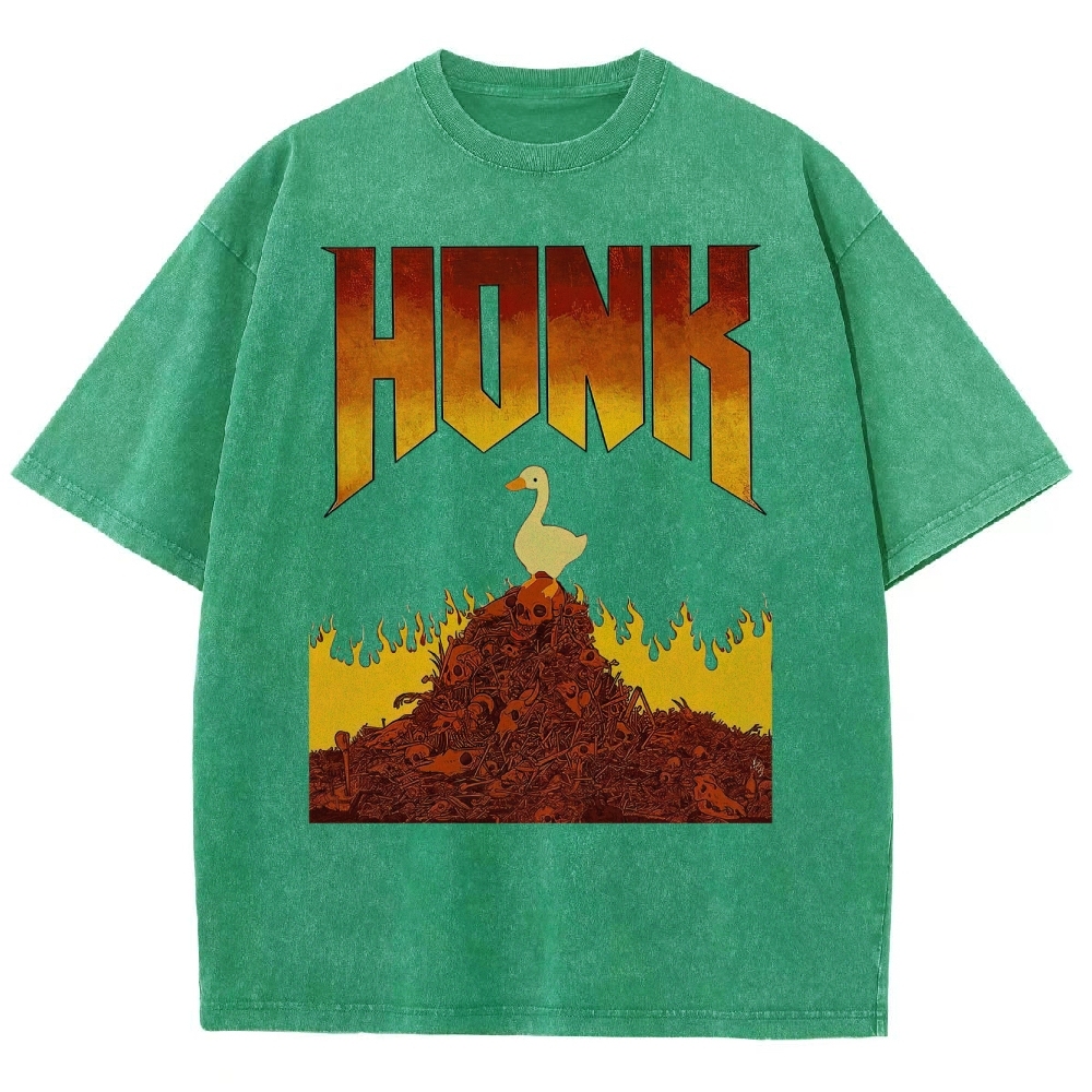 Honk Hellfire Goose Chaos Retro Gaming Parody Vintage Washed T-Shirt