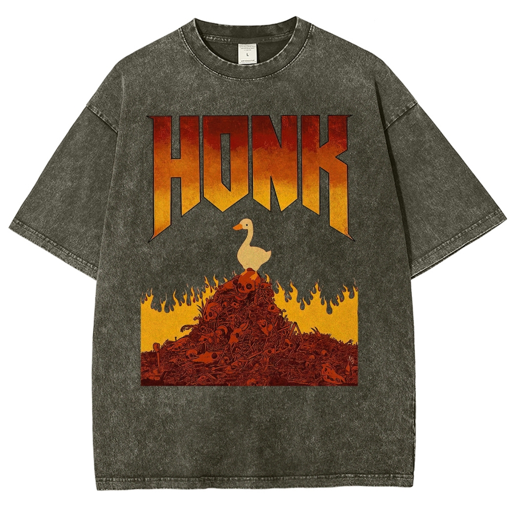 Honk Hellfire Goose Chaos Retro Gaming Parody Vintage Washed T-Shirt