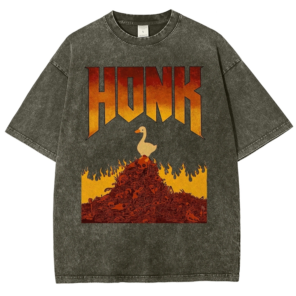 Honk Hellfire Goose Chaos Retro Gaming Parody Vintage Washed T-Shirt
