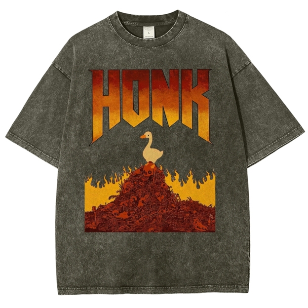 Honk Hellfire Goose Chaos Retro Gaming Parody Vintage Washed T-Shirt