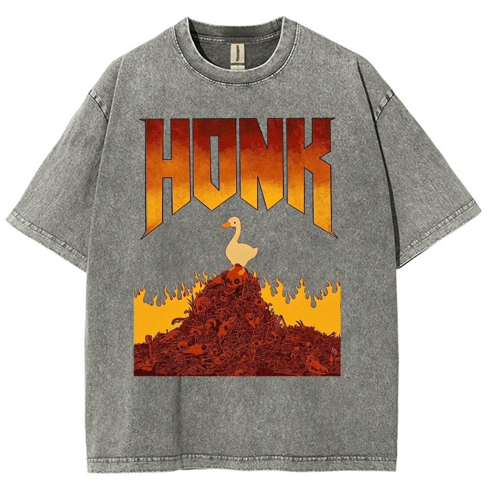 Honk Hellfire Goose Chaos Retro Gaming Parody Vintage Washed T-Shirt
