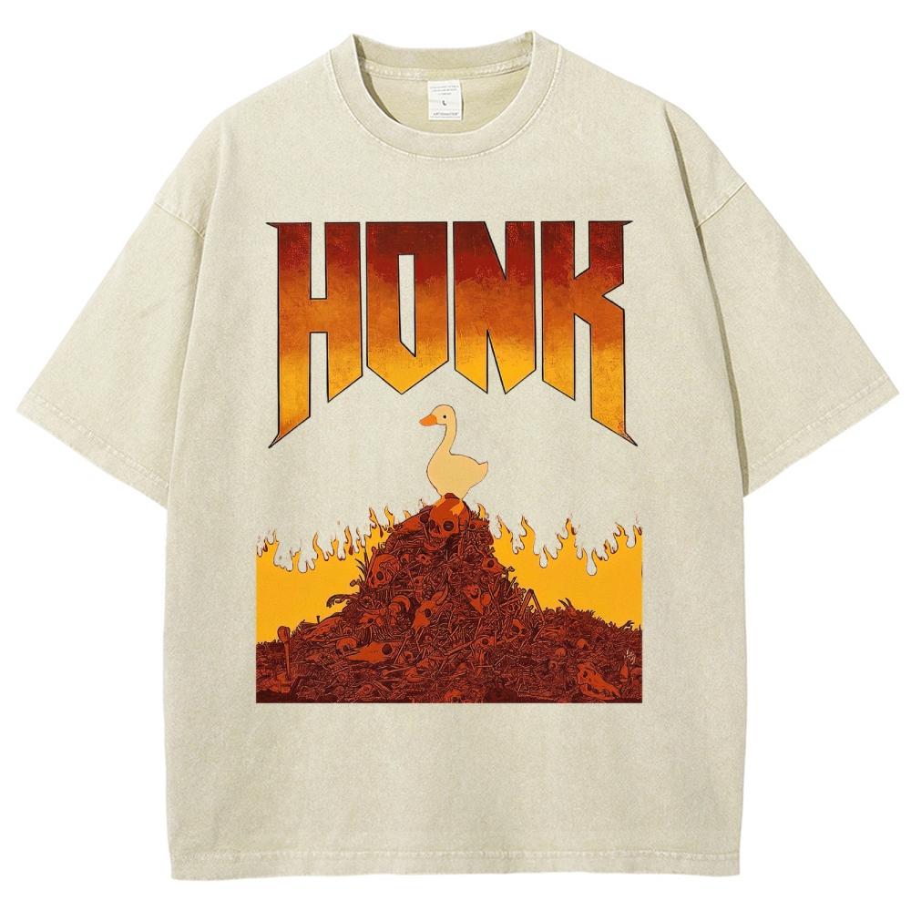 Honk Hellfire Goose Chaos Retro Gaming Parody Vintage Washed T-Shirt