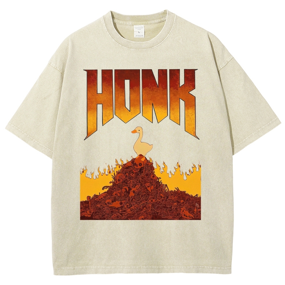 Honk Hellfire Goose Chaos Retro Gaming Parody Vintage Washed T-Shirt