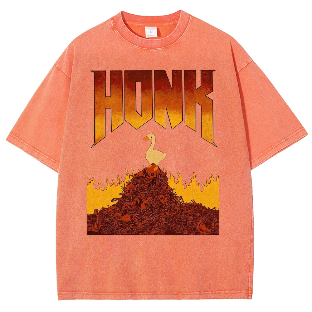 Honk Hellfire Goose Chaos Retro Gaming Parody Vintage Washed T-Shirt