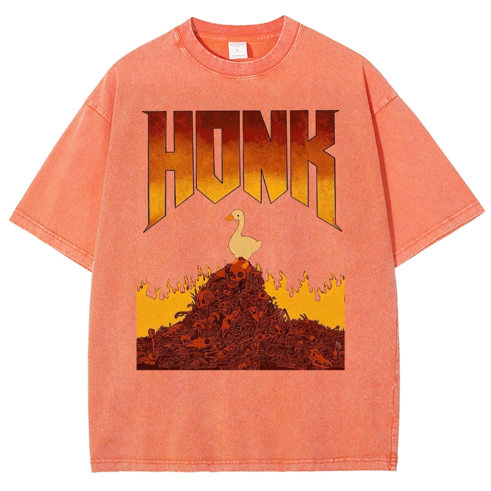 Honk Hellfire Goose Chaos Retro Gaming Parody Vintage Washed T-Shirt
