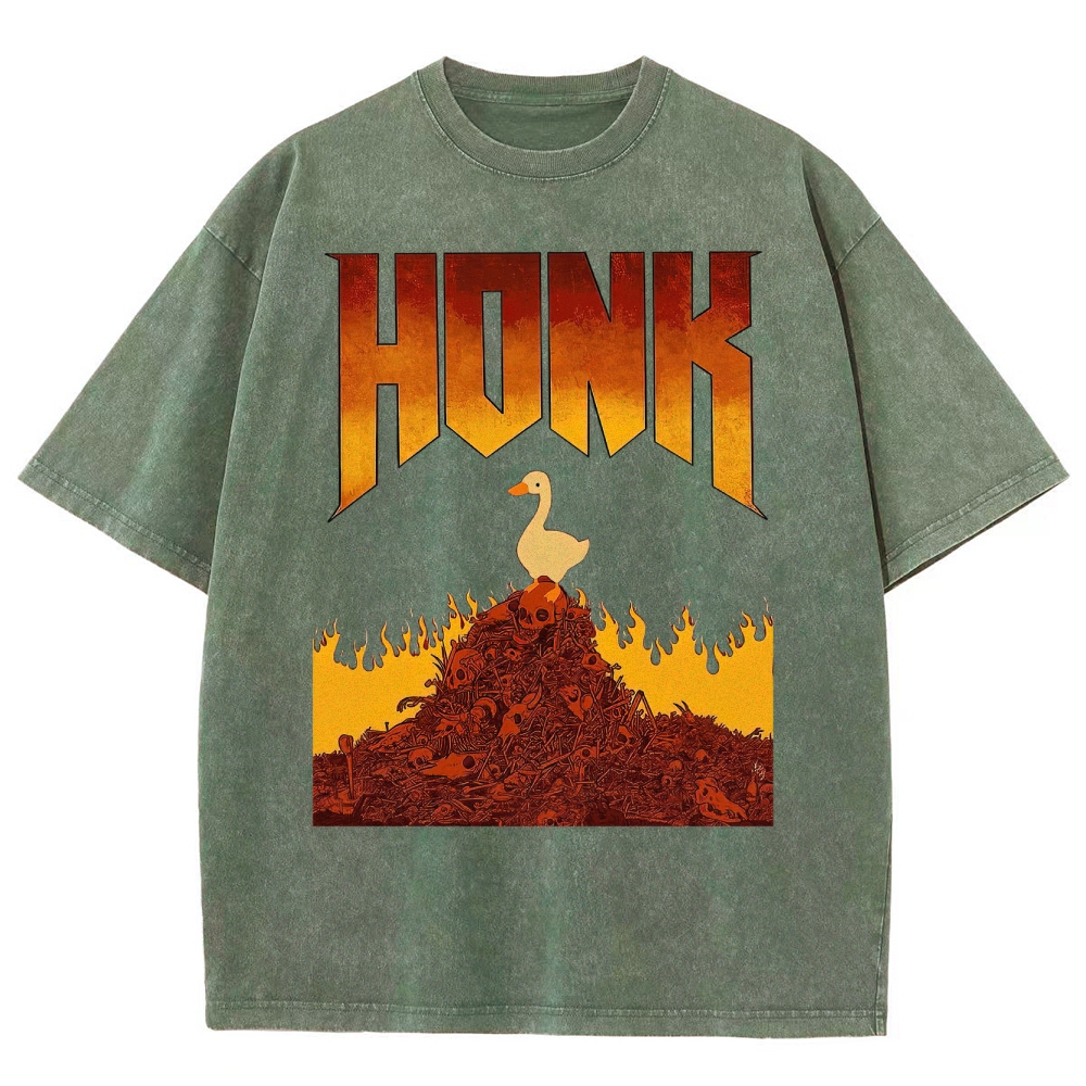Honk Hellfire Goose Chaos Retro Gaming Parody Vintage Washed T-Shirt