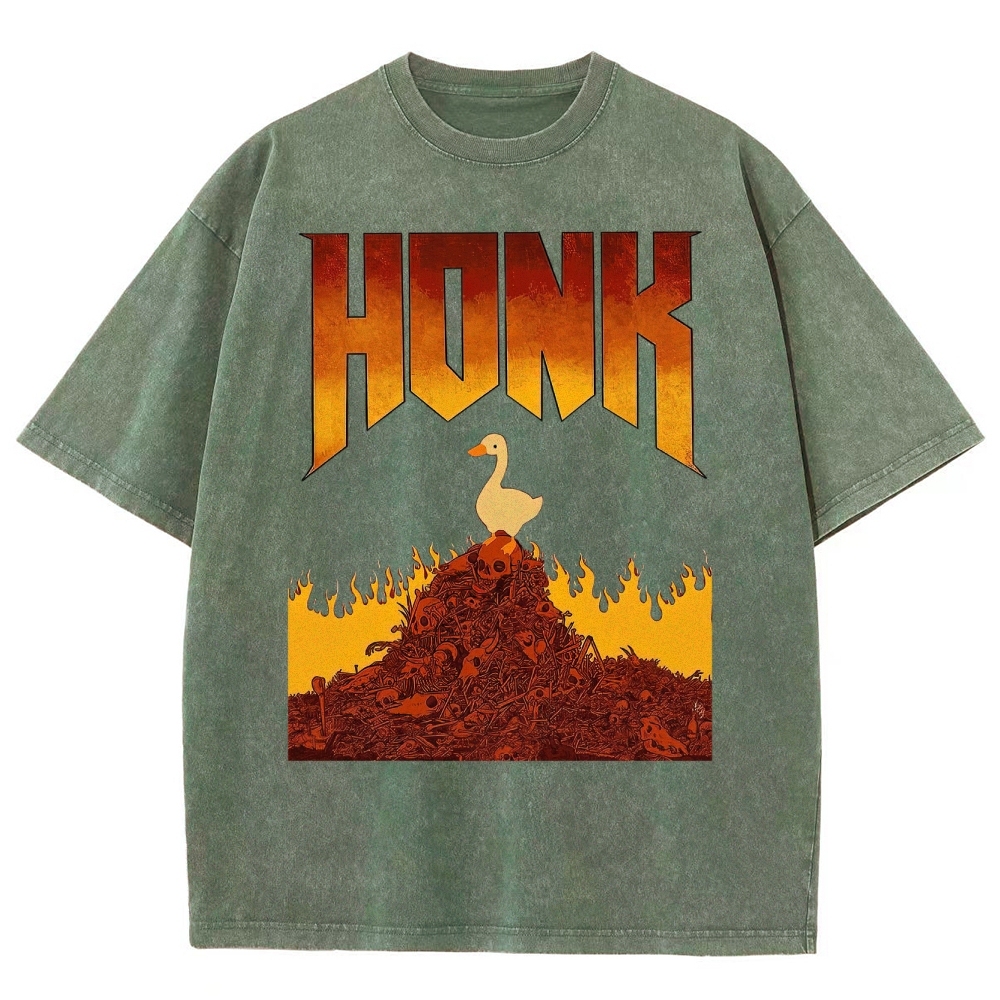 Honk Hellfire Goose Chaos Retro Gaming Parody Vintage Washed T-Shirt