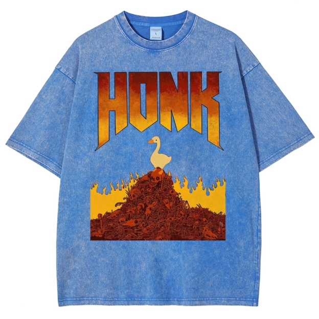 Honk Hellfire Goose Chaos Retro Gaming Parody Vintage Washed T-Shirt