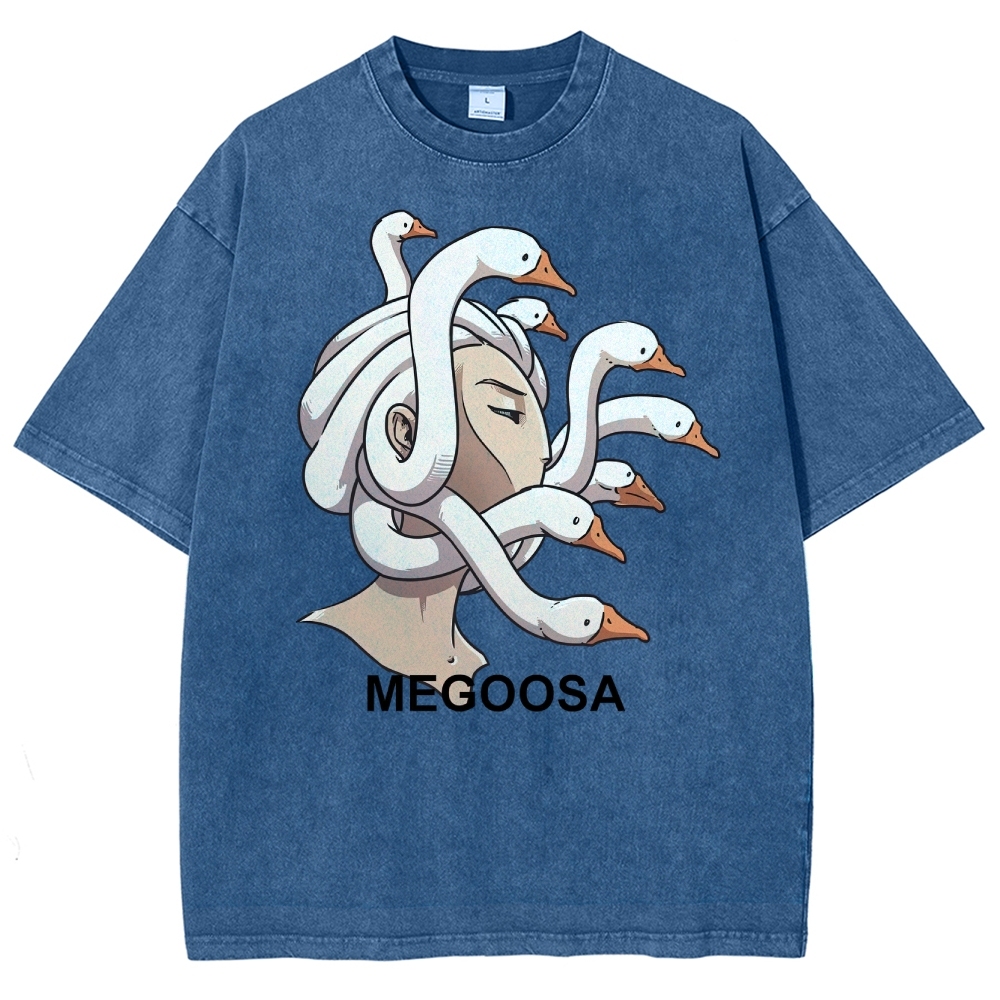 Megoosa Mythological Parody Goose Graphic Washed Washed T-Shirt 