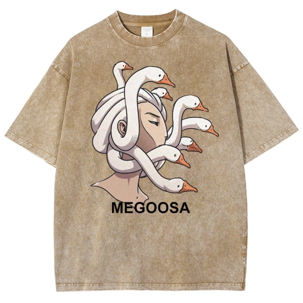 Megoosa Mythological Parody Goose Graphic Washed Washed T-Shirt 