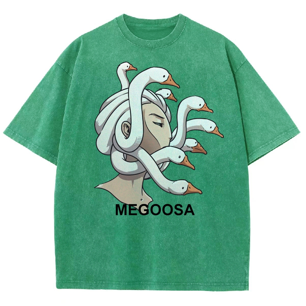 Megoosa Mythological Parody Goose Graphic Washed Washed T-Shirt 
