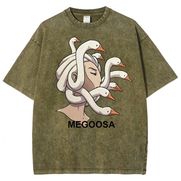 Megoosa Mythological Parody Goose Graphic Washed Washed T-Shirt 