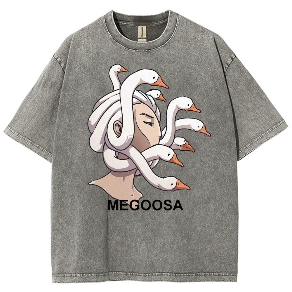 Megoosa Mythological Parody Goose Graphic Washed Washed T-Shirt 