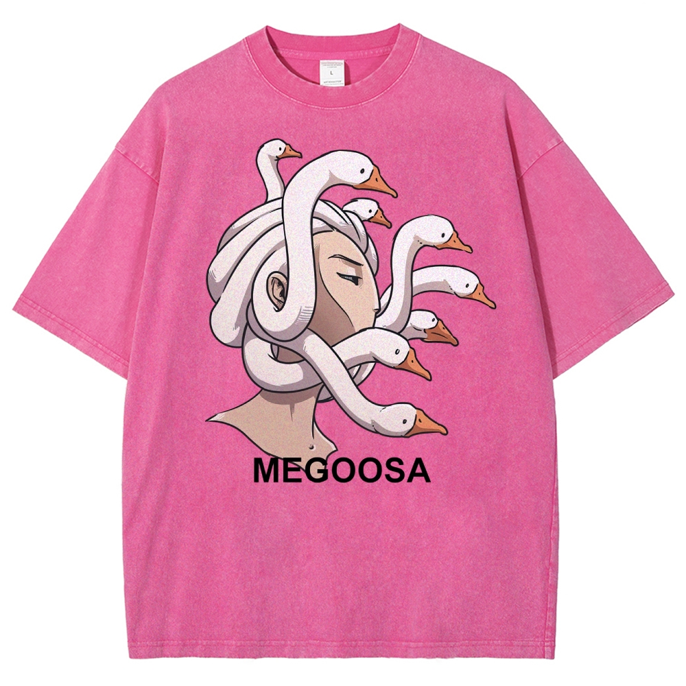 Megoosa Mythological Parody Goose Graphic Washed Washed T-Shirt 