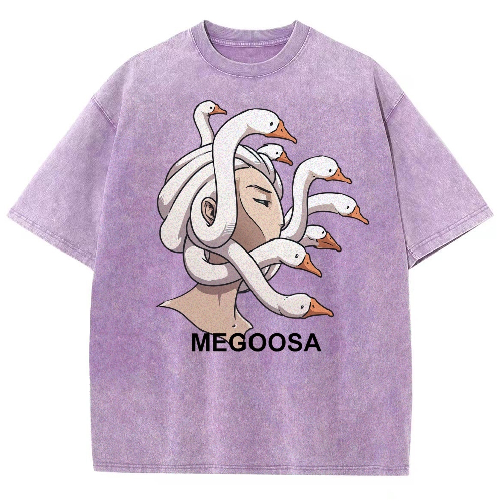 Megoosa Mythological Parody Goose Graphic Washed Washed T-Shirt 