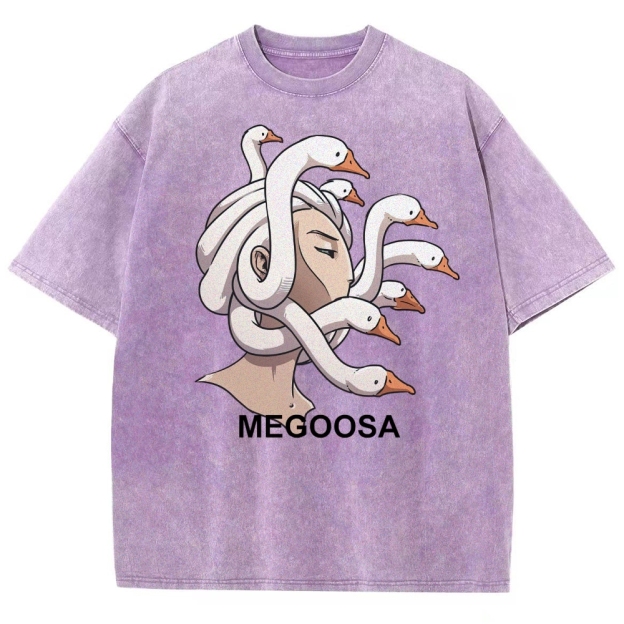 Megoosa Mythological Parody Goose Graphic Washed Washed T-Shirt 