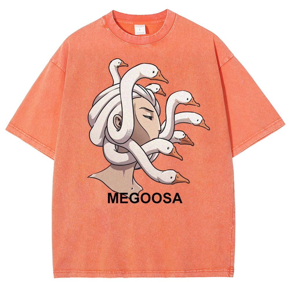 Megoosa Mythological Parody Goose Graphic Washed Washed T-Shirt 