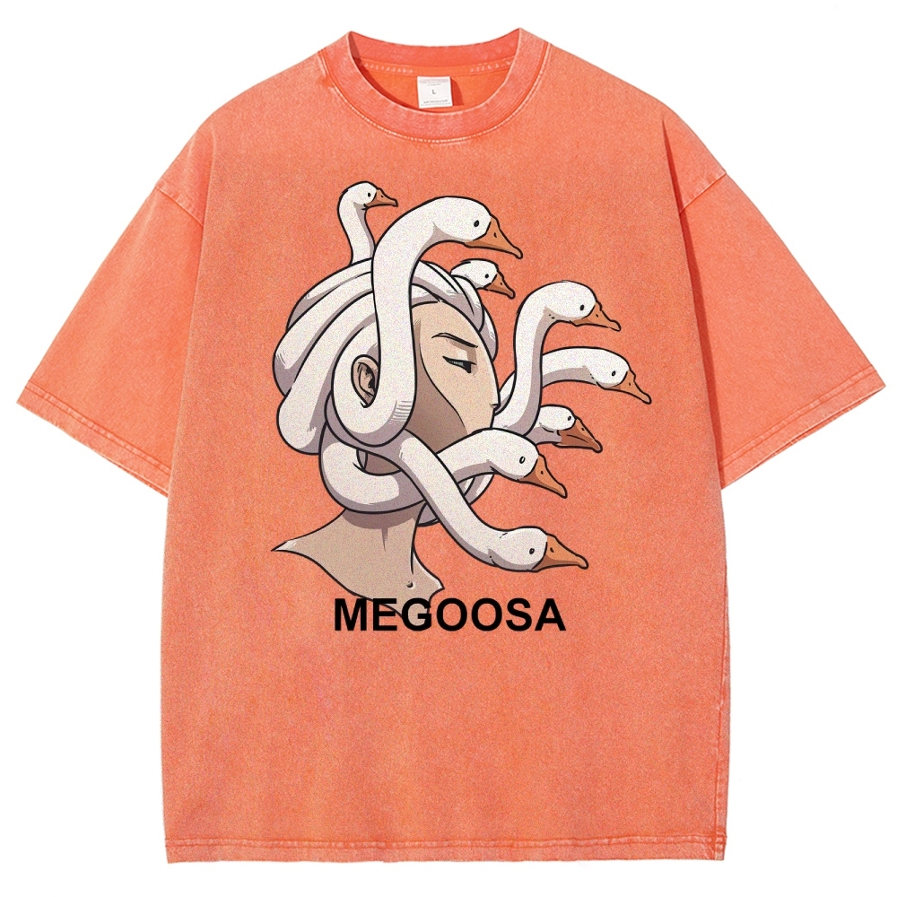 Megoosa Mythological Parody Goose Graphic Washed Washed T-Shirt 