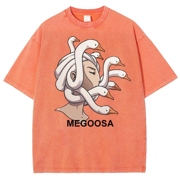 Megoosa Mythological Parody Goose Graphic Washed Washed T-Shirt 