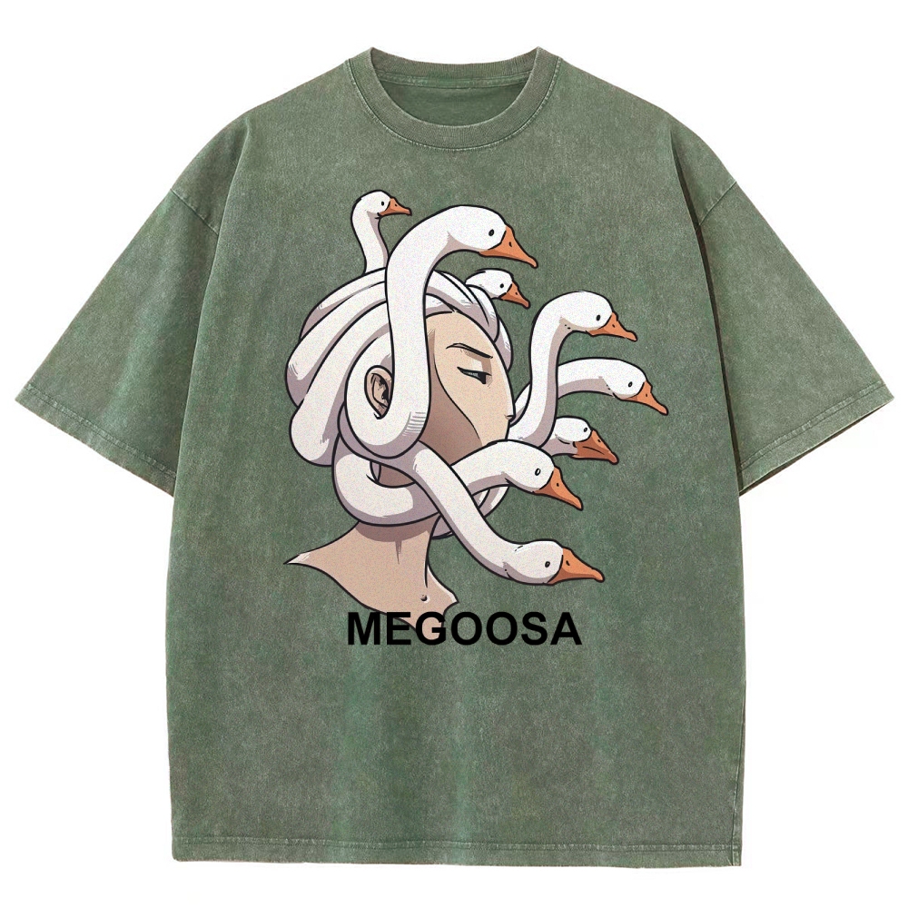 Megoosa Mythological Parody Goose Graphic Washed Washed T-Shirt 