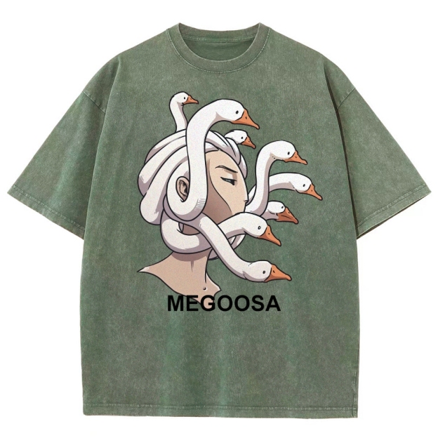 Megoosa Mythological Parody Goose Graphic Washed Washed T-Shirt 