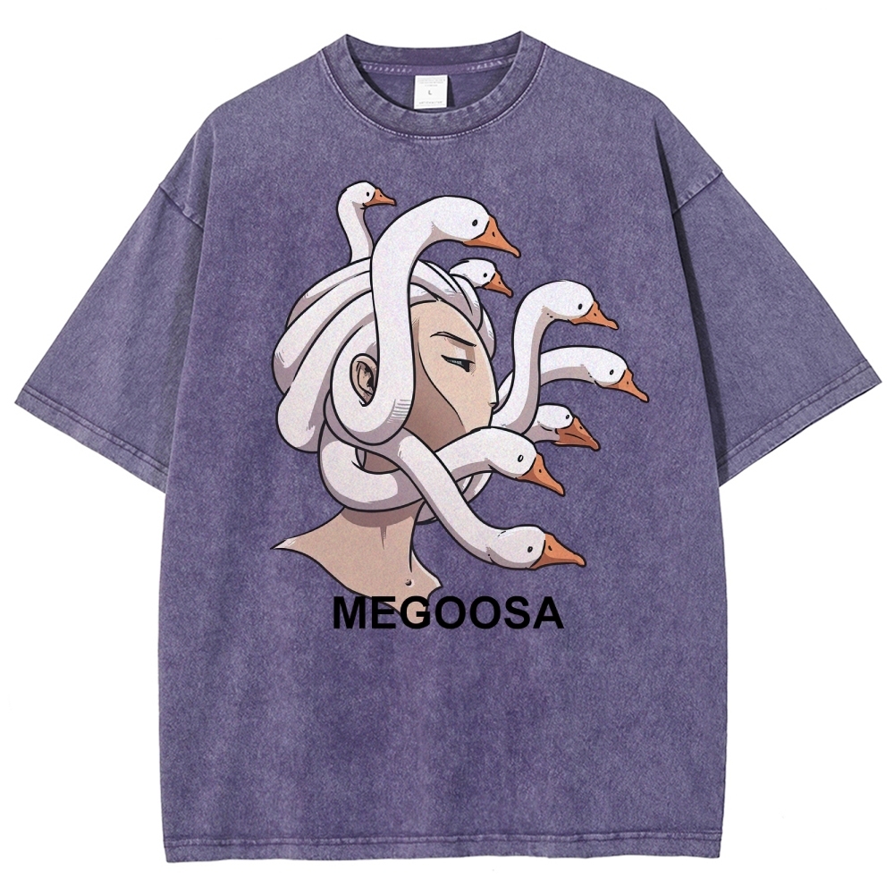 Megoosa Mythological Parody Goose Graphic Washed Washed T-Shirt 