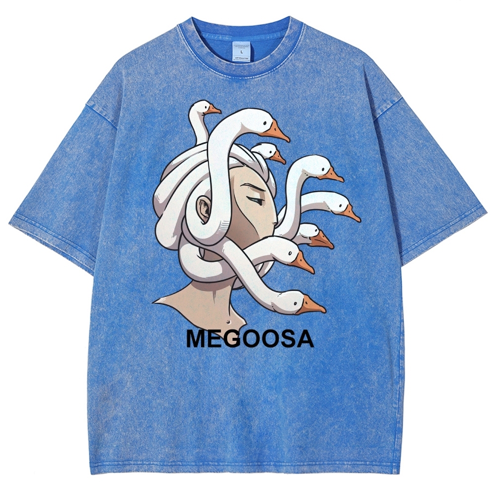 Megoosa Mythological Parody Goose Graphic Washed Washed T-Shirt 